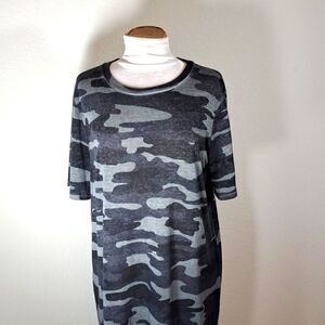 Lucky Brand Women’s Dress Camo Print Short Sleeve T-Shirt Dress Crewneck Size L